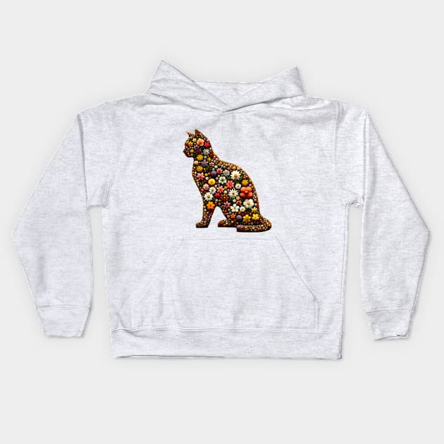 Floral Feline: Blossoming Cat Silhouette Kids Hoodie by Ingridpd